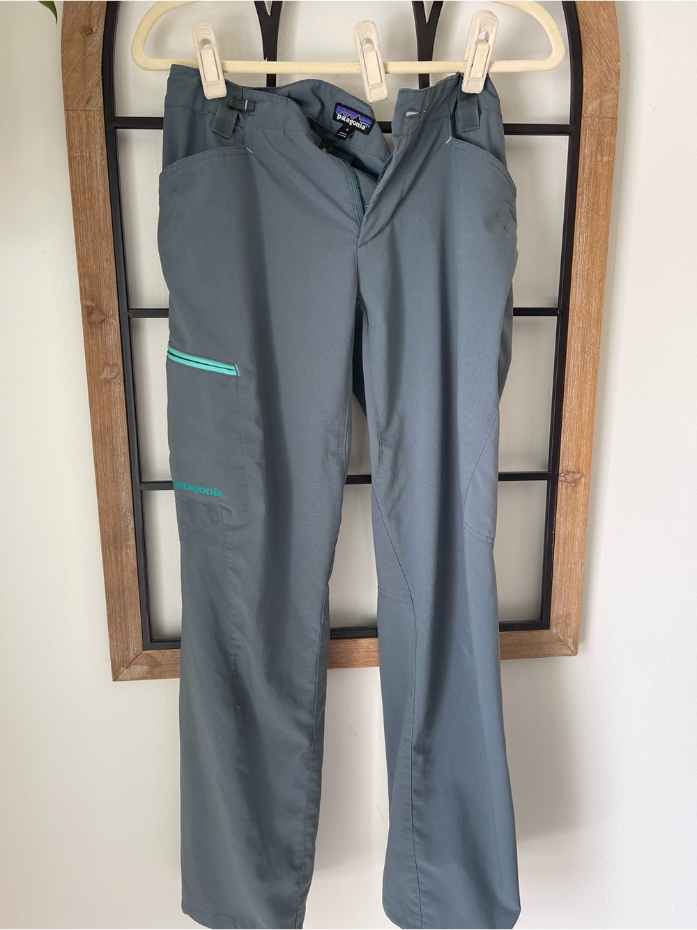 Patagonia Women’s Gray Cargo Pants with Teal Trim